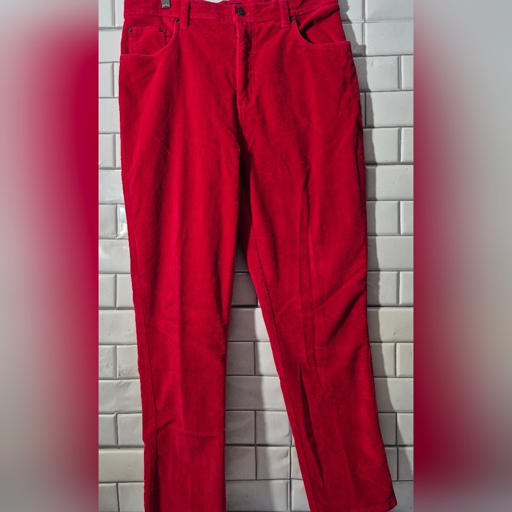 Bill Blass Jeans Vintage Ladies Red Corduroy Pants High Waist Straight Leg Pocke